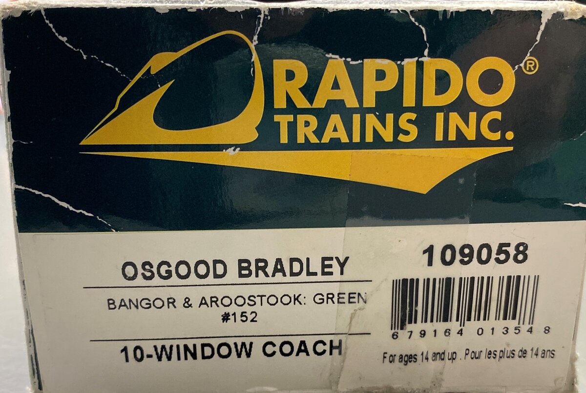 Rapido Trains 109058 HO Bangor & Aroostook Osgood-Bradley 10-Window Coach #152