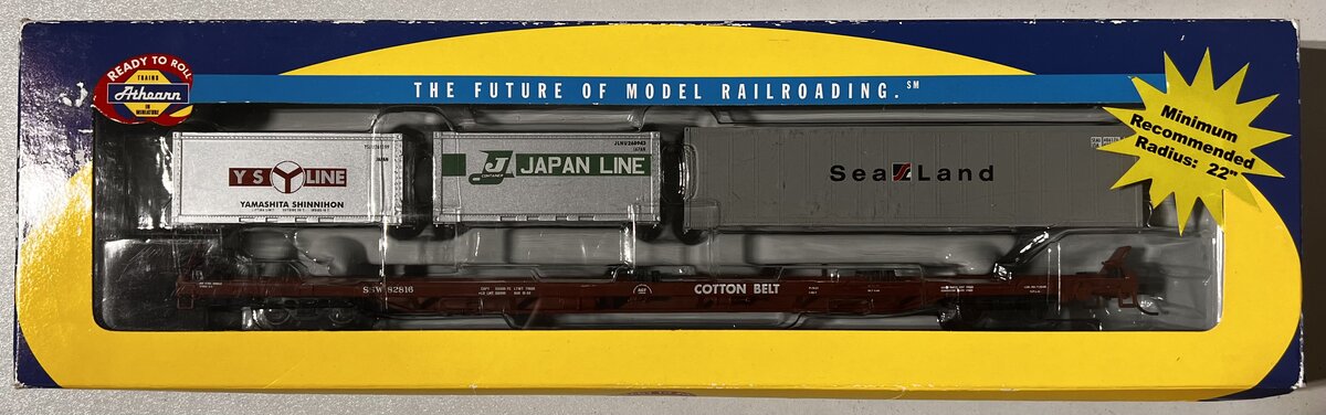 Athearn 74207 HO Scale Cotton Belt 85' All Purpose Flatcar w/3 Containers LN/Box
