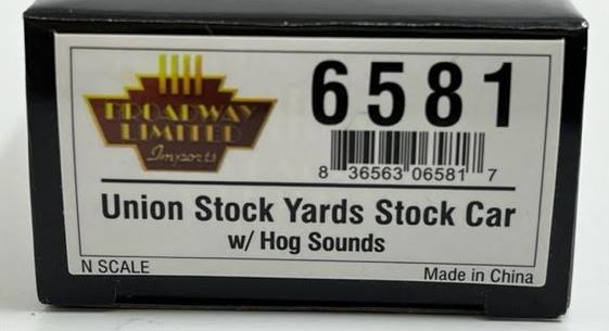 Broadway Limited 6581 N Scale Union Stock Yards Stock Car with Hog Sounds
