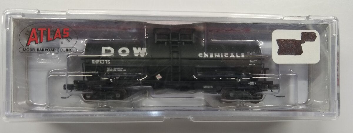 Atlas 50003745 N DOW 11,000 Gallon Tank Car with Platform (Green/White) #775