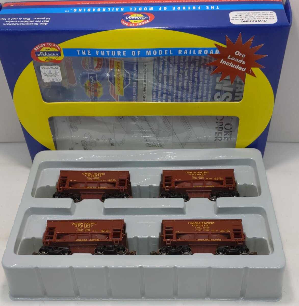 Athearn 87084 HO Union Pacific 24' Offset Ore Car with Load #1 (Set of 4)