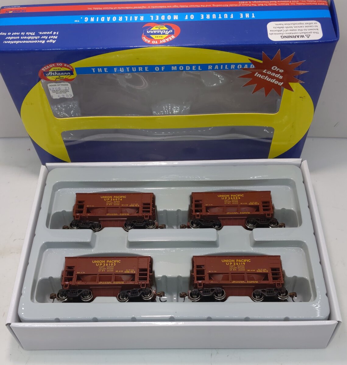 Athearn 87085 HO Union Pacific 24' Offset Ore Car with Load #2 (Set of 4)