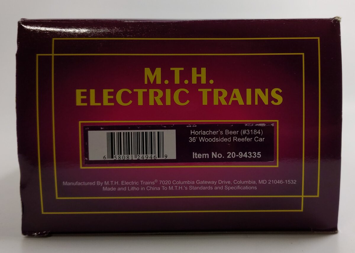 MTH 20-94335 O Gauge Horlacher’s Beer 36’ Woodsided Reefer Car #3184