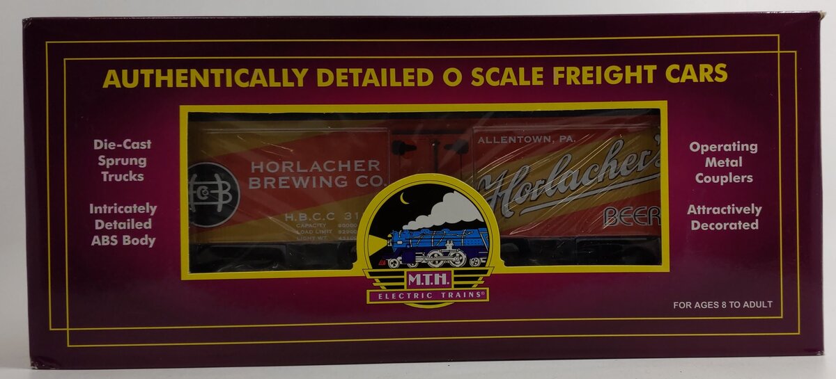 MTH 20-94335 O Gauge Horlacher’s Beer 36’ Woodsided Reefer Car #3184