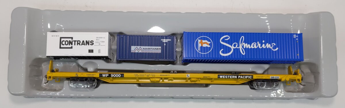 Athearn 74212 HO Western Pacific 85' All Purpose Flat Car W/3 Containers # 9000
