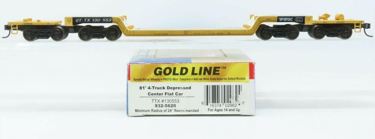 Walthers 932-5620 HO Gold Line TTX 81' 4-Truck Depressed Center Flat Car #130553