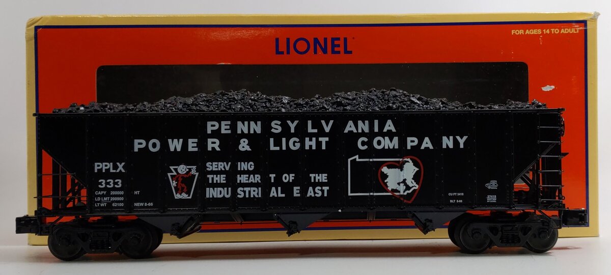 Lionel 6-27419 O Gauge Pennsylvania Power & Light 3-Bay Hopper #333
