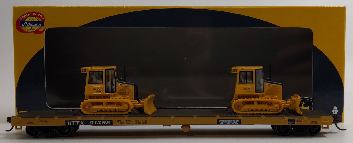 Athearn 81937 HO Scale Trailer Train 60' Flatcar w/2 John Deere 650H Dozers