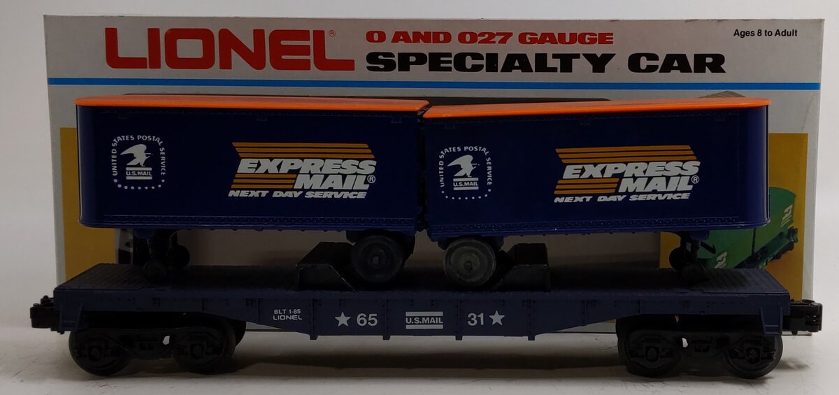 Lionel 6-6531 O Gauge Express Mail Flatcar with Piggyback Trailers