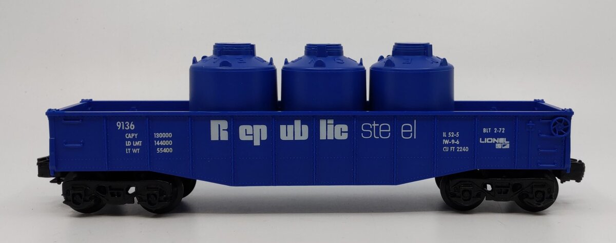 Lionel 6-9136 O Gauge Republic Steel Gondola With 3 Containers