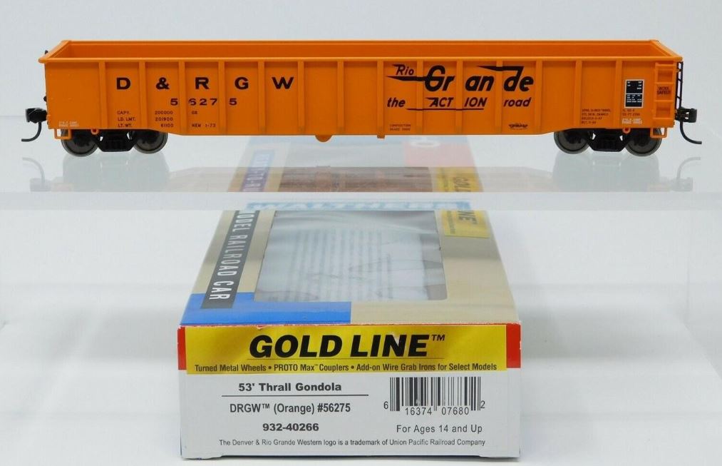 Walthers 932-40266 HO D&RGW Orange 53'''' Thrall Gondola #56275