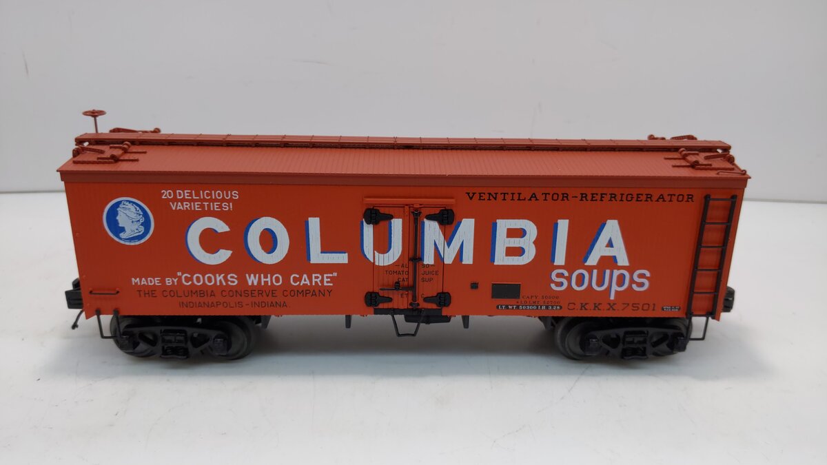 MTH 20-94413 O Columbia Soups 36' Woodsided Reefer Car #7502, #7501