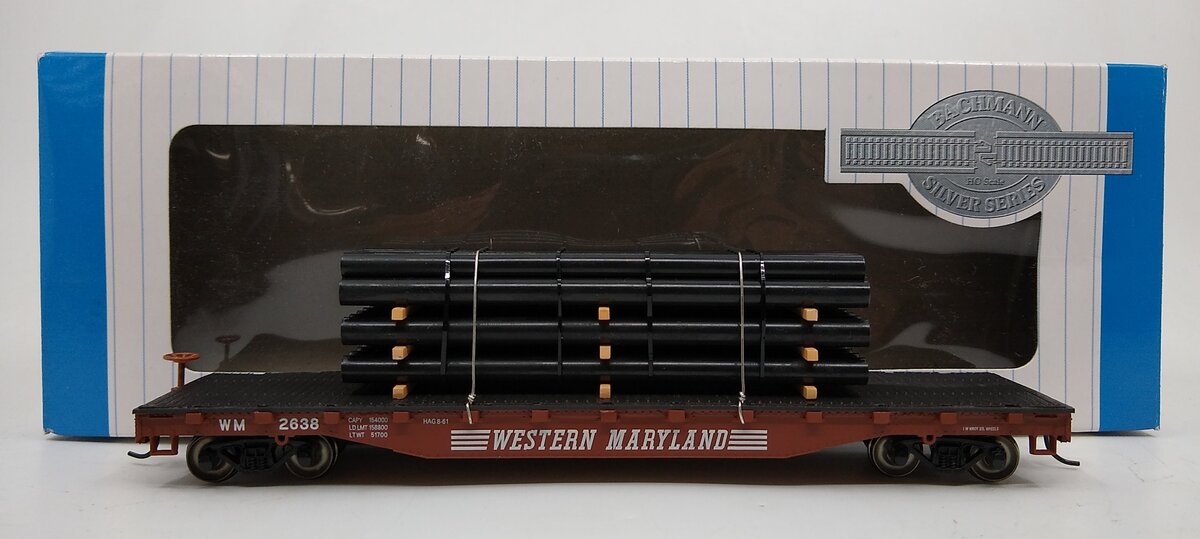 Bachmann 18928 HO Western Maryland 50' Flatcar w/Pipe Load