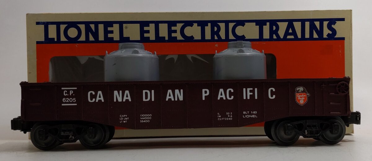 Lionel 6-6205 O Gauge Canadian Pacific Long Gondola with Canisters
