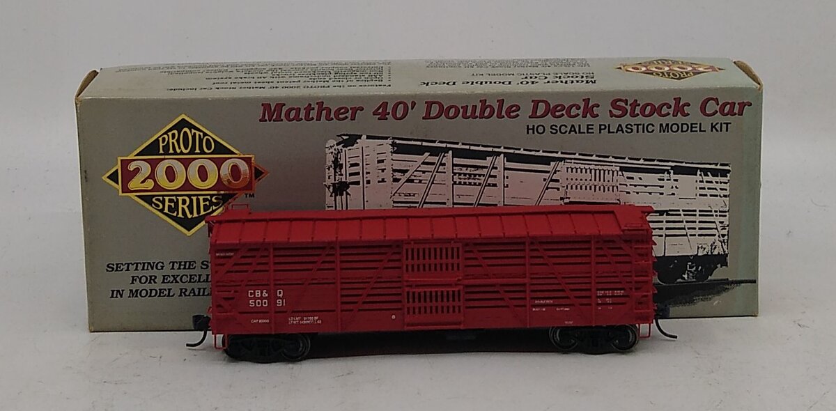Proto 2000 21382 HO Scale CB&Q Mather 40' Double Deck Stock Car # 50091 Kit