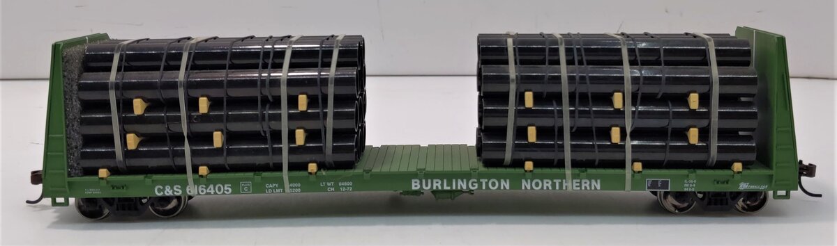 Athearn 92725 HO Burlington Northern C&S 60' Bulkhead Flatcar W/Load #616405