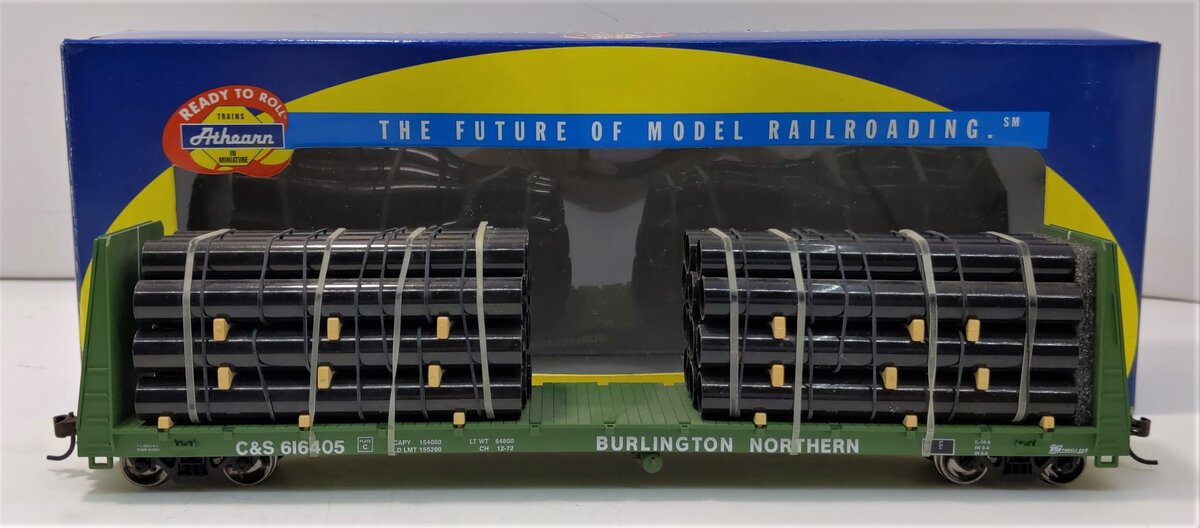 Athearn 92725 HO Burlington Northern C&S 60' Bulkhead Flatcar W/Load #616405