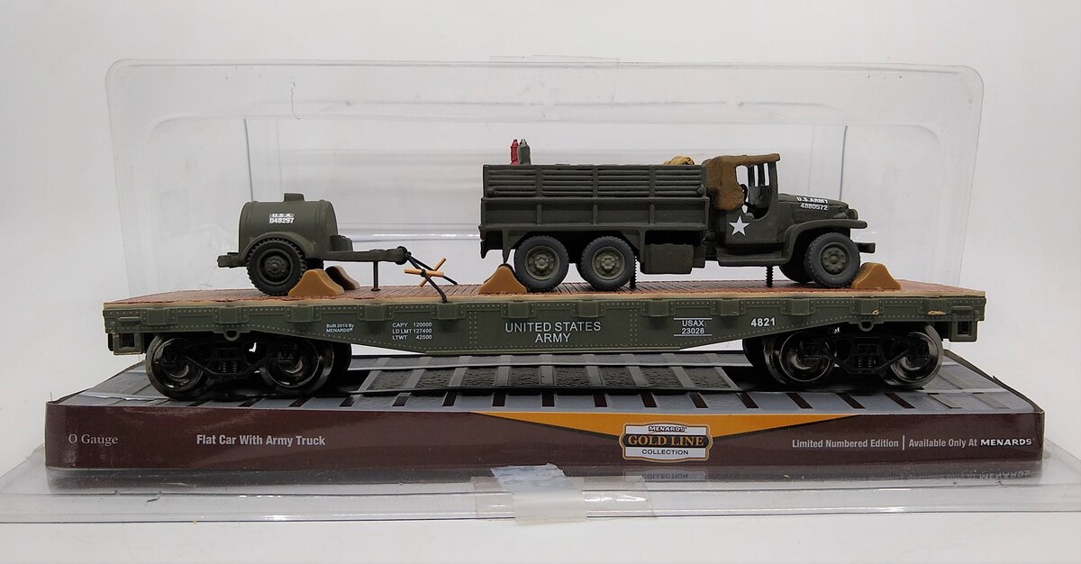 Menards 279-0864 O Gauge Military Long Flatcar w/Army Truck