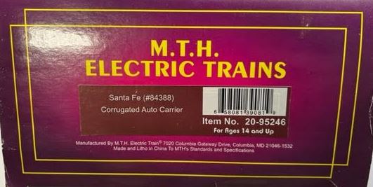 MTH 20-95246 Santa Fe Corrugated Auto Carrier #84388