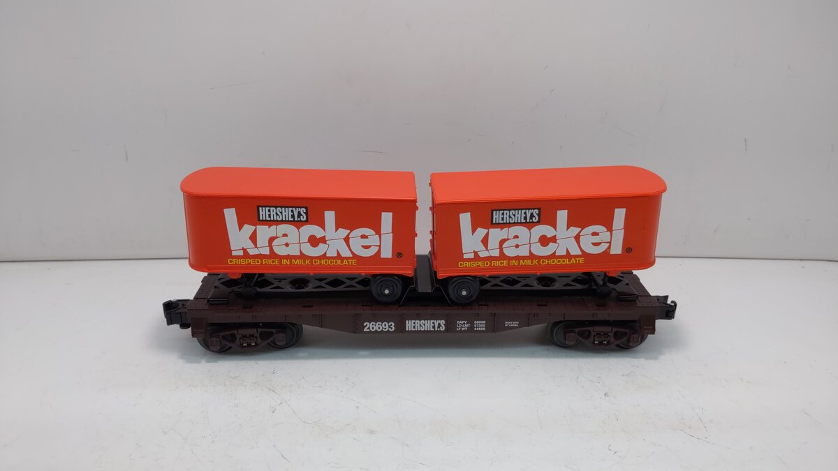 Lionel 6-26693 O Gauge Krackel Piggyback Flatcar w/ 2 Trailers