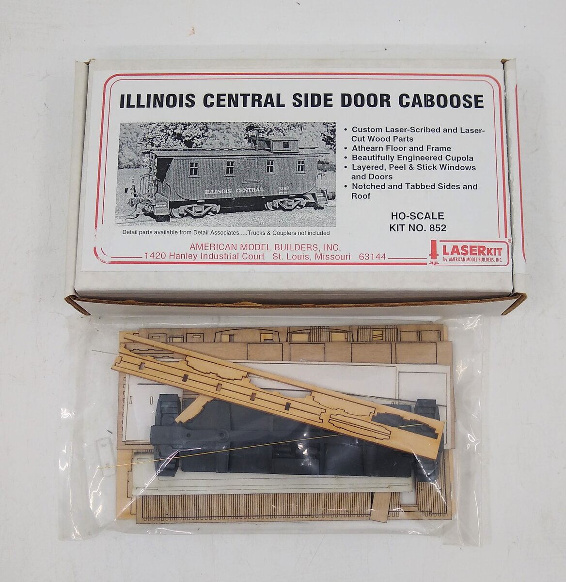 American Model Builders 852 Laser Art Illinois Central Caboose w/ Side Door Kit