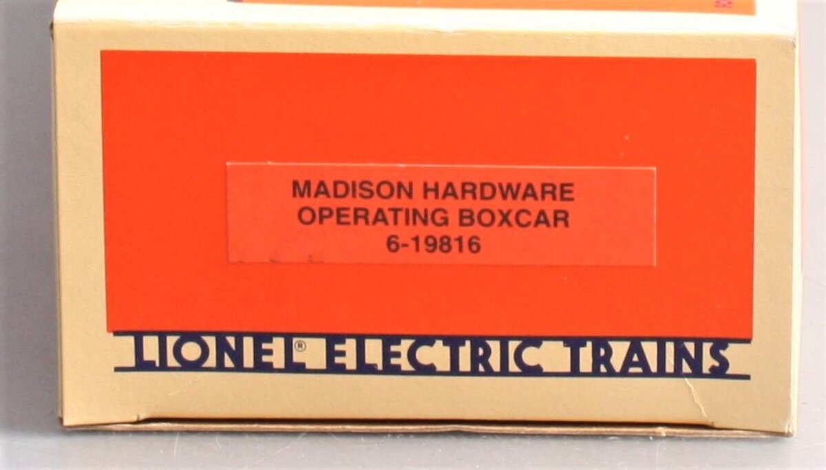 Lionel 6-19816 O Gauge Madison Hardware Operating Boxcar #190991