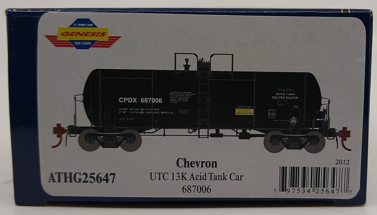 Athearn G25647 HO Chevron 13,600-Gallon Acid Tank Car #687006