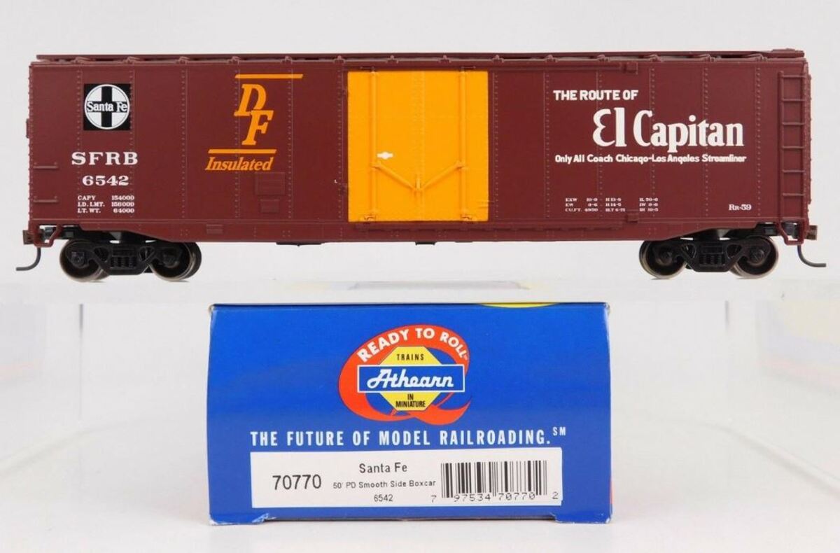Athearn 70770 HO Santa Fe RTR 50' Smooth Plug Door Box #6542