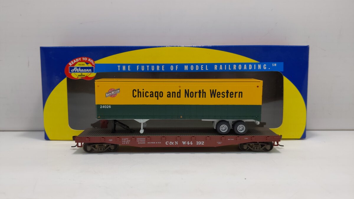 Athearn 72465 HO C&NW 50' Flat w/40' Trailer #44192