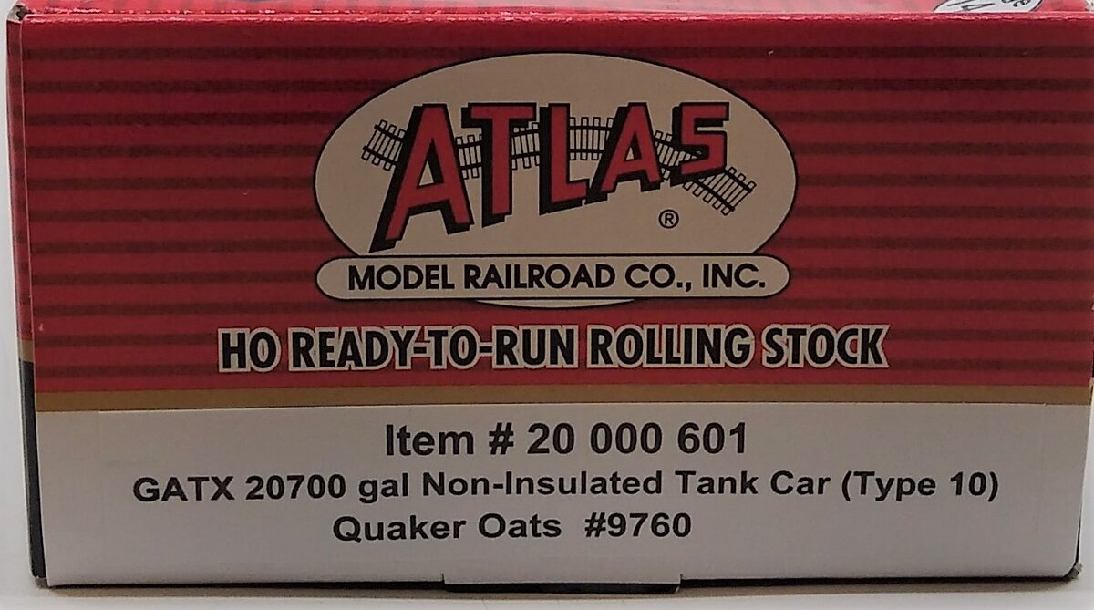 Atlas 20000601 HO Scale Quaker Oats 20,700 Gallon Tankcar #9760