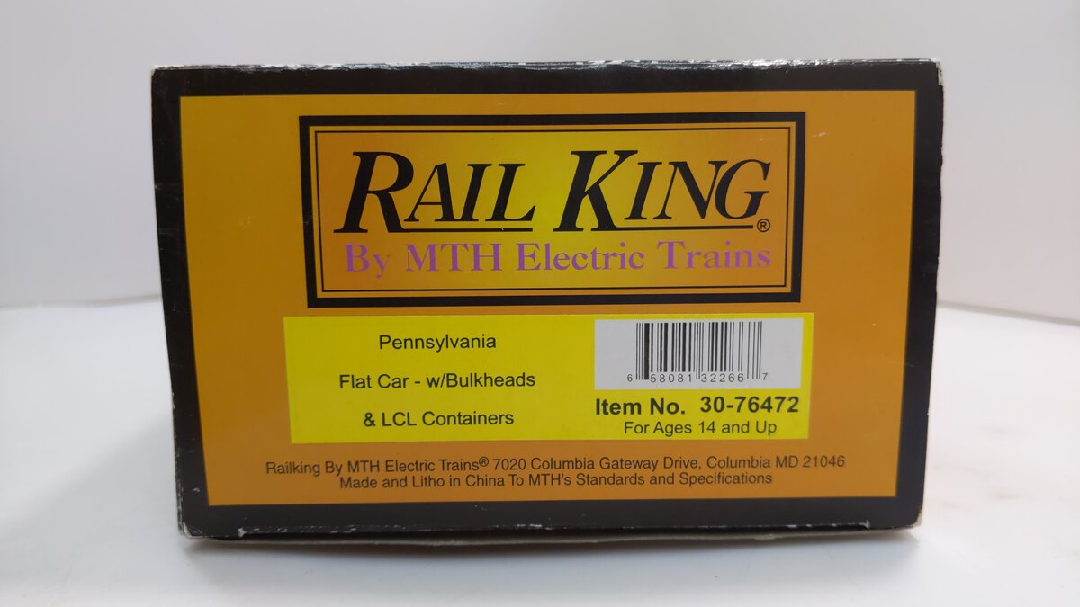 MTH 30-76472 O Gauge Pennsylvania RR Flatcar w/ Bulkheads & LCL Containers