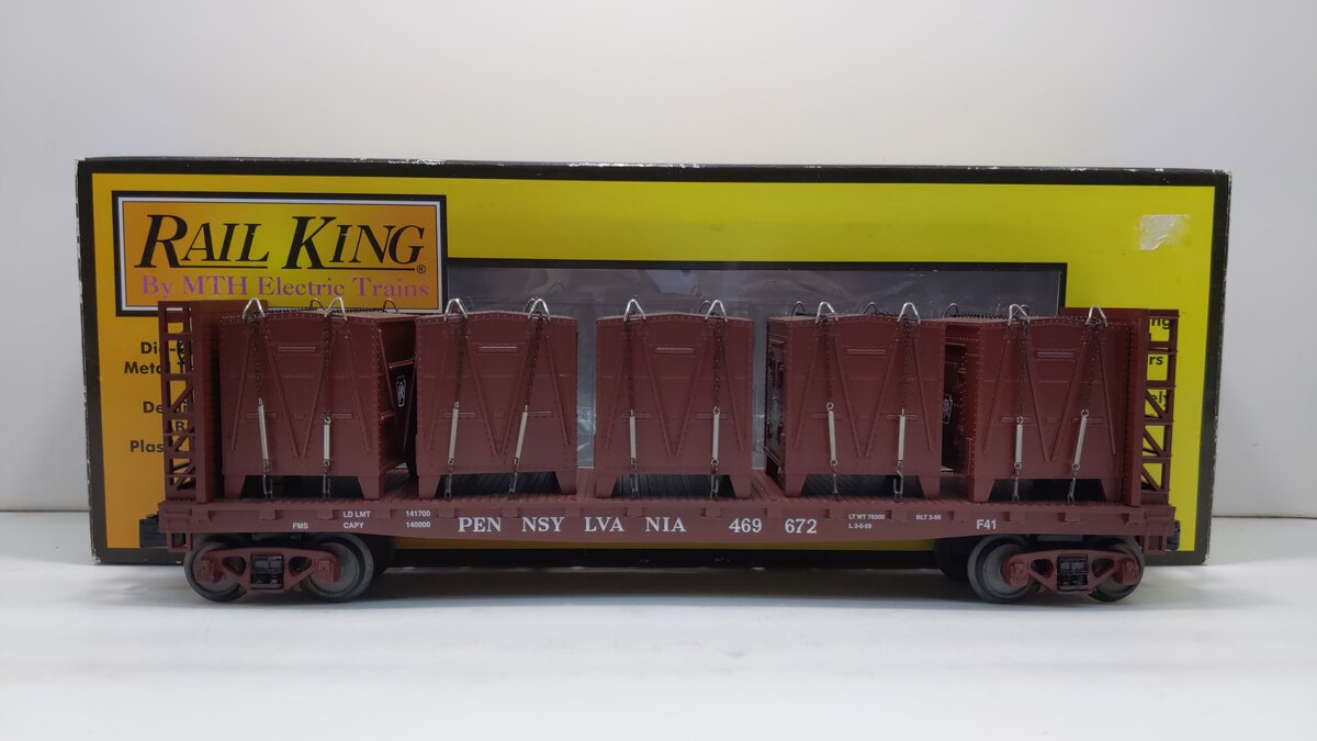 MTH 30-76472 O Gauge Pennsylvania RR Flatcar w/ Bulkheads & LCL Containers