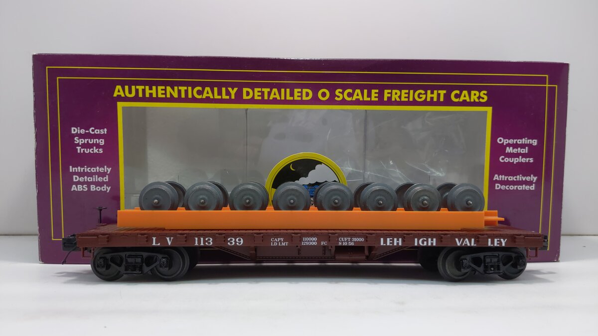 MTH 20-98652 O Lehigh Valley 50-Ton 41’ Wood Flat Car #11327
