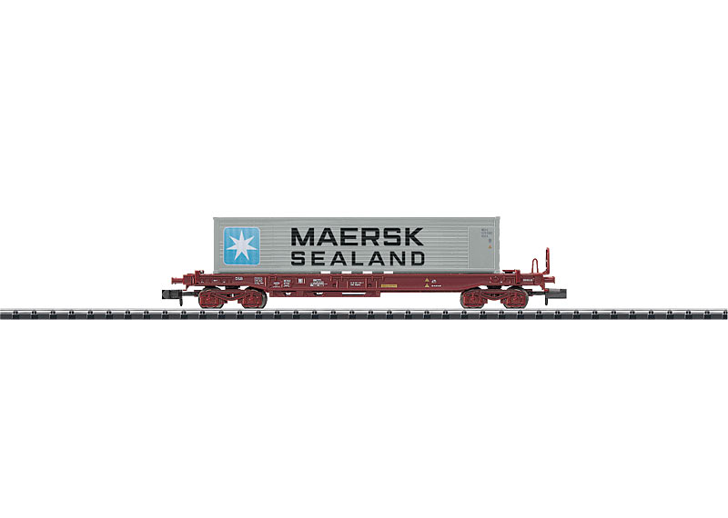 Trix 15636 N Type Sdkms Deep Well Flat Car w/Maersk Container #4512007-7 NIB