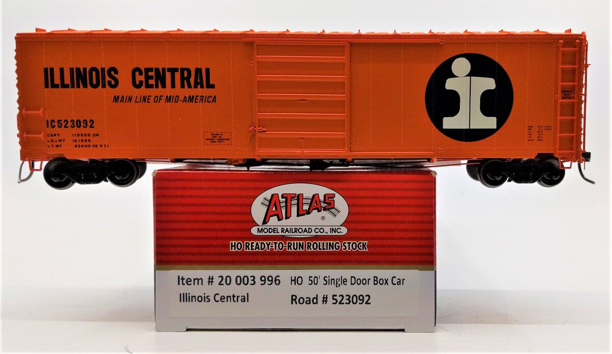 Atlas 20003996 HO Scale Illinois Central 50' Single Door Box Car #523092