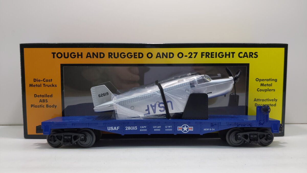 MTH 30-76764 O U.S. Airforce RailKing Flatcar with Airplane #28015