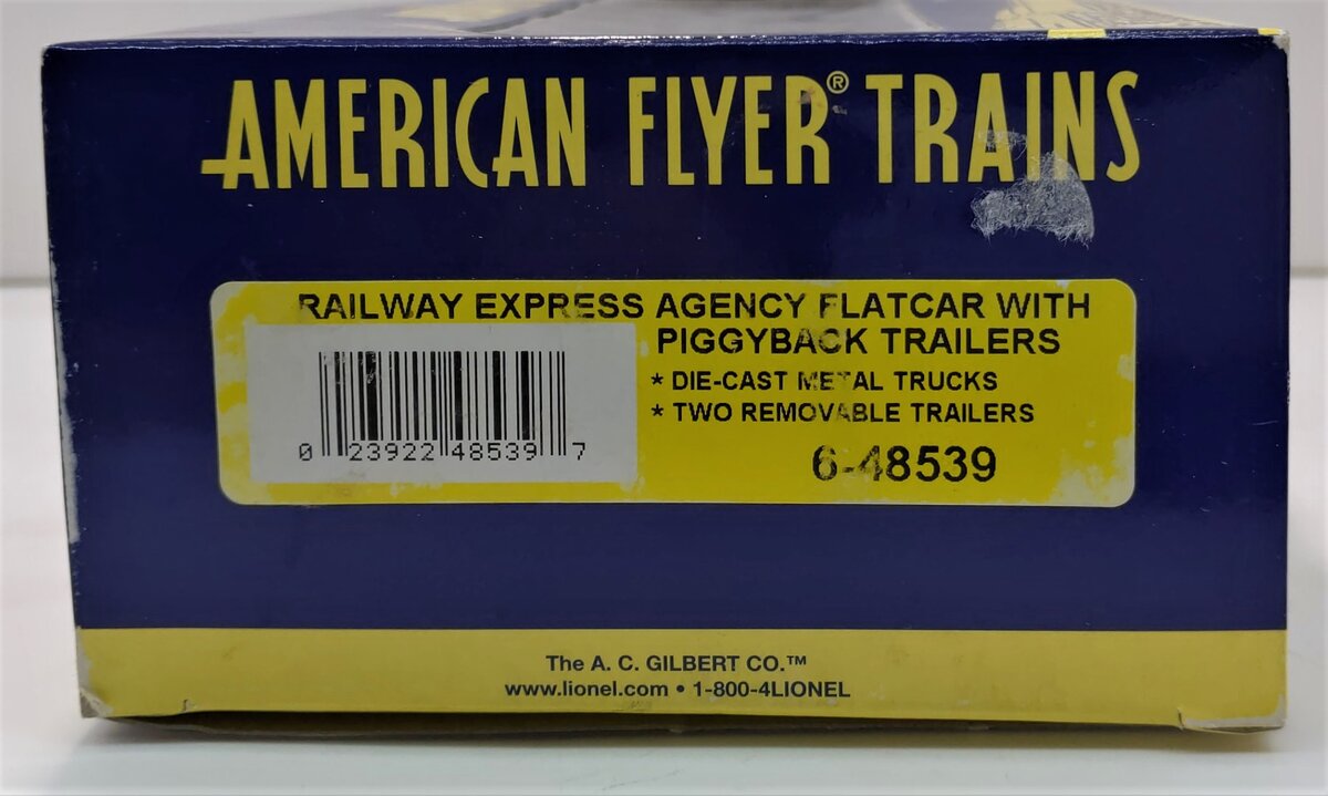 American Flyer 6-48539 S Gauge REA Flatcar w/ Piggyback Trailers