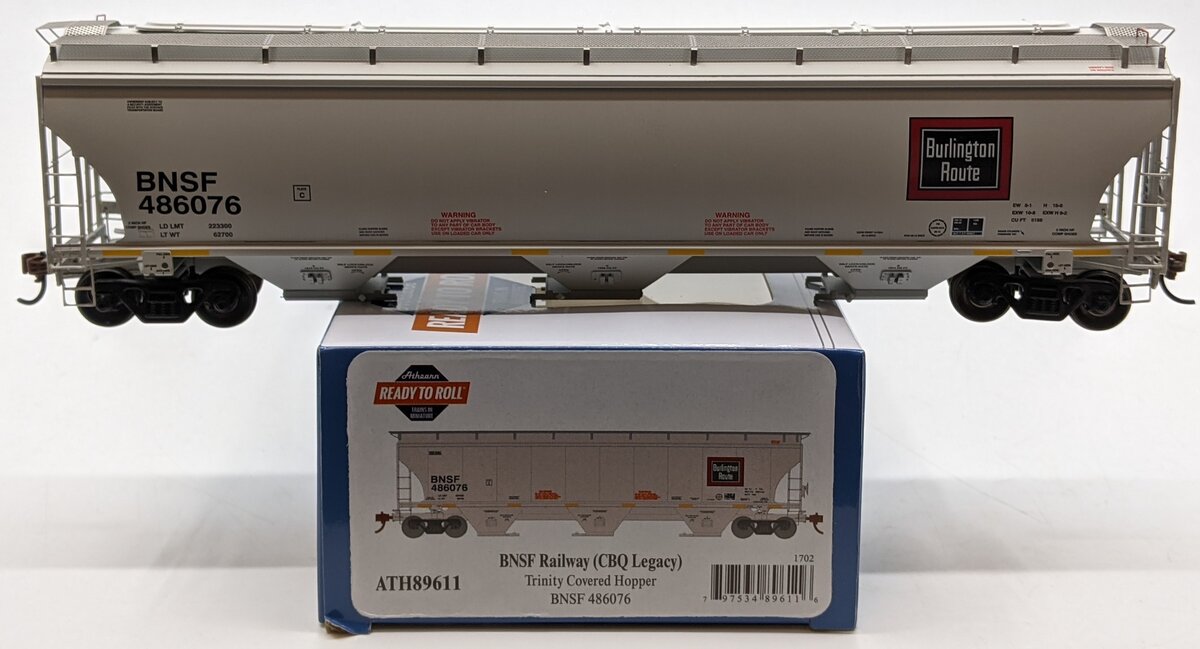 Athearn 89611 HO BNSF (CBQ Legacy) Trinity 3-Bay Covered Hopper Car #486076