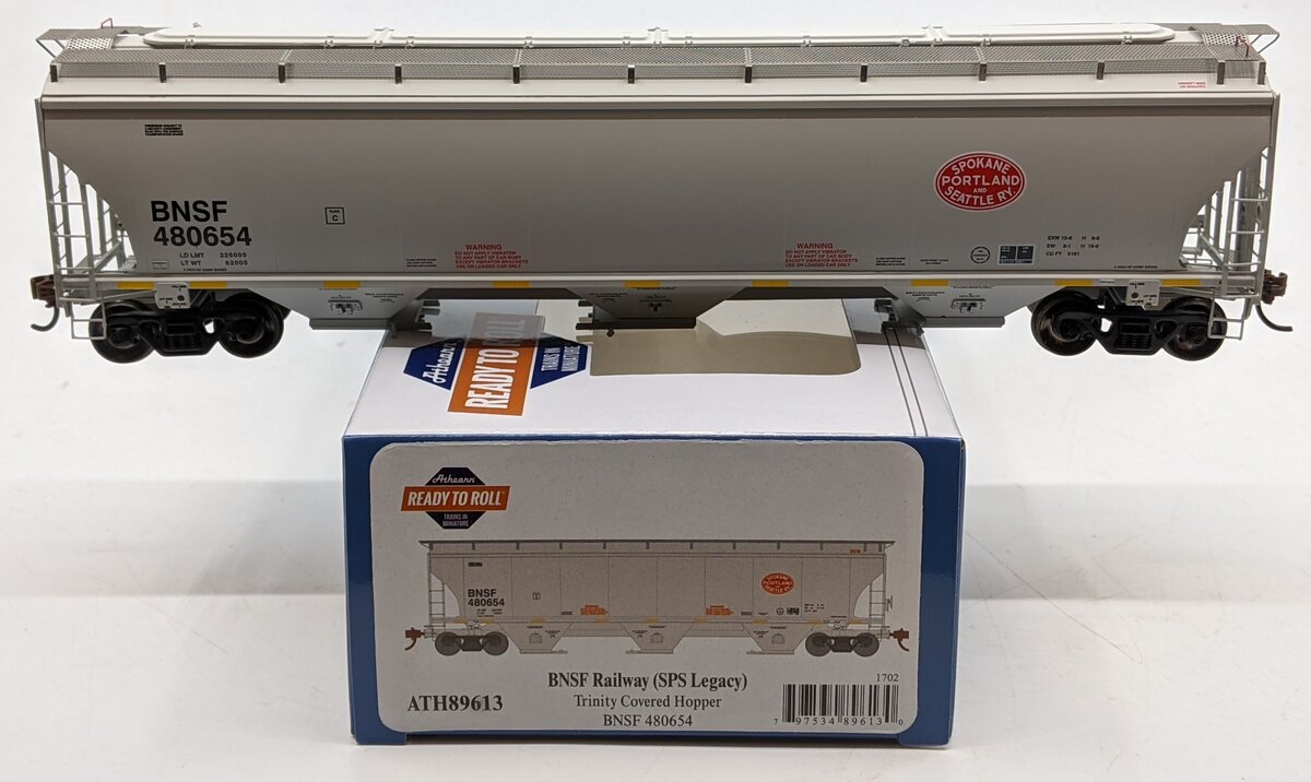 Athearn 89613 HO BNSF (SPS Legacy) Trinity 3-Bay Covered Hopper Car #480654
