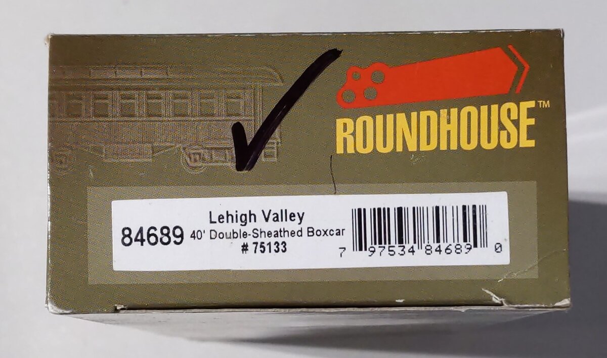 Roundhouse 84689 HO Scale Lehigh Valley 40' Double Sheathed Boxcar #75133