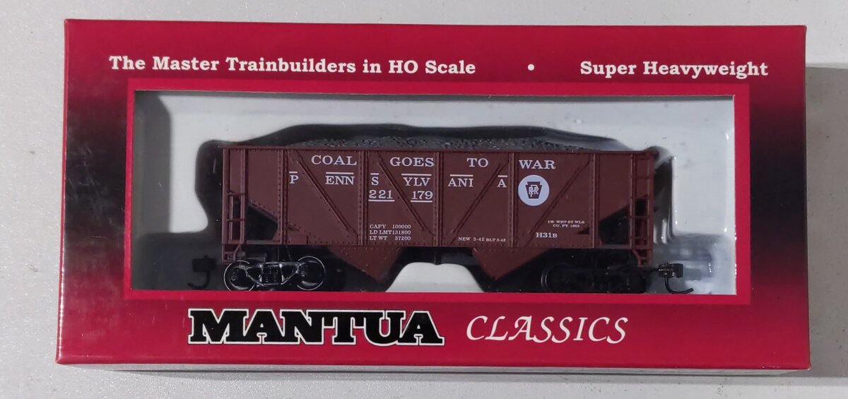 Mantua 729620 HO Scale Pennsylvania 36' Hopper #22179 With Coal Load