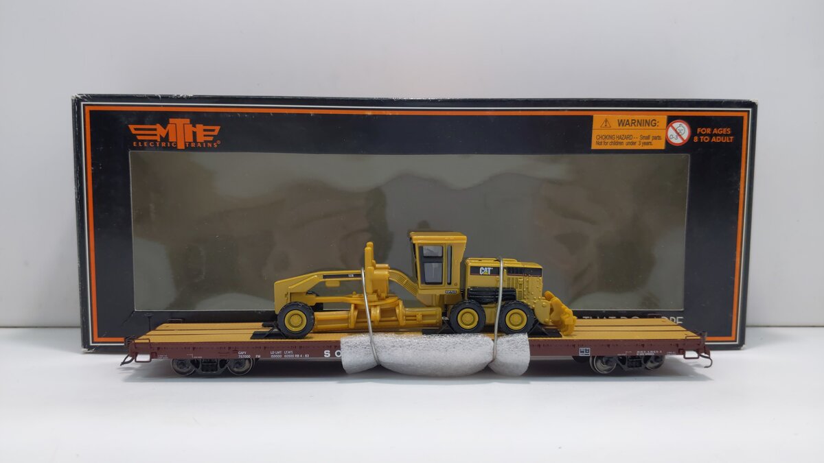 MTH 80-98022 Southern HO Scale 60' Wood Deck Flat Car w/163H Motor Grader
