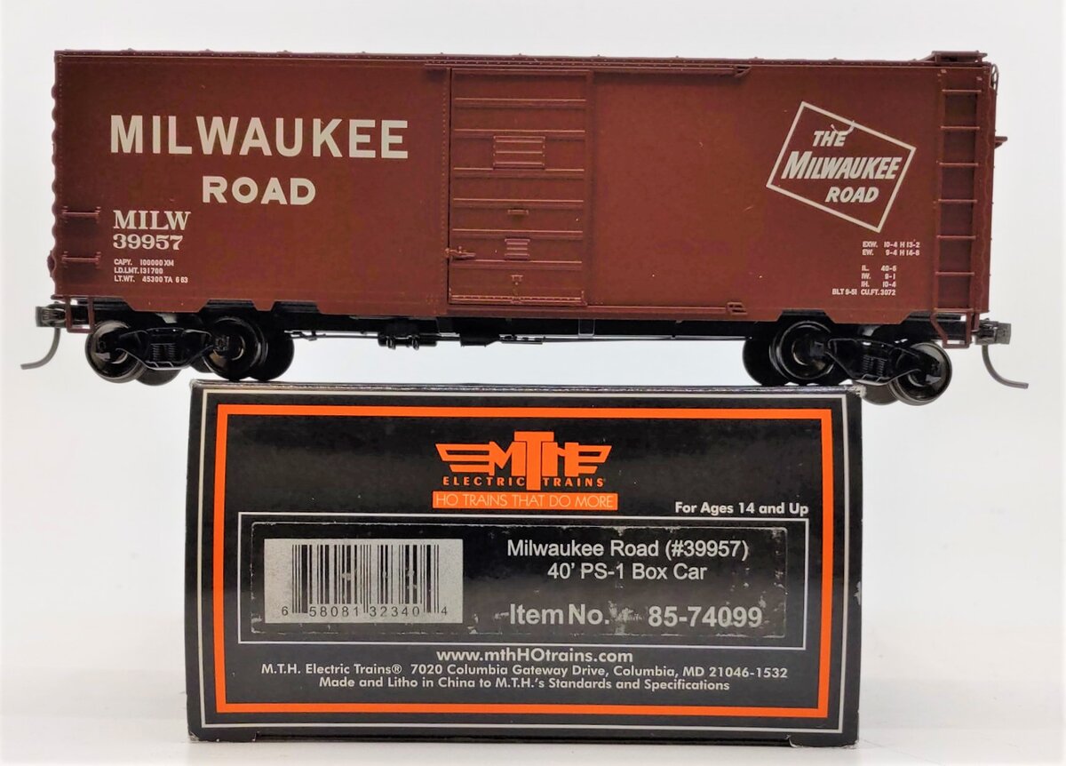 MTH 85-74099 Milwaukee Road HO Scale 40’ PS-1 Boxcar #39957
