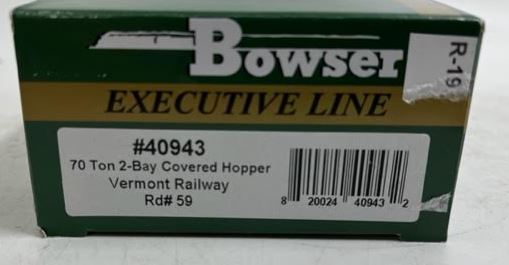 Bowser 40943 HO Scale Vermont Railway 70 Ton 2 Bay Covered Hopper #59