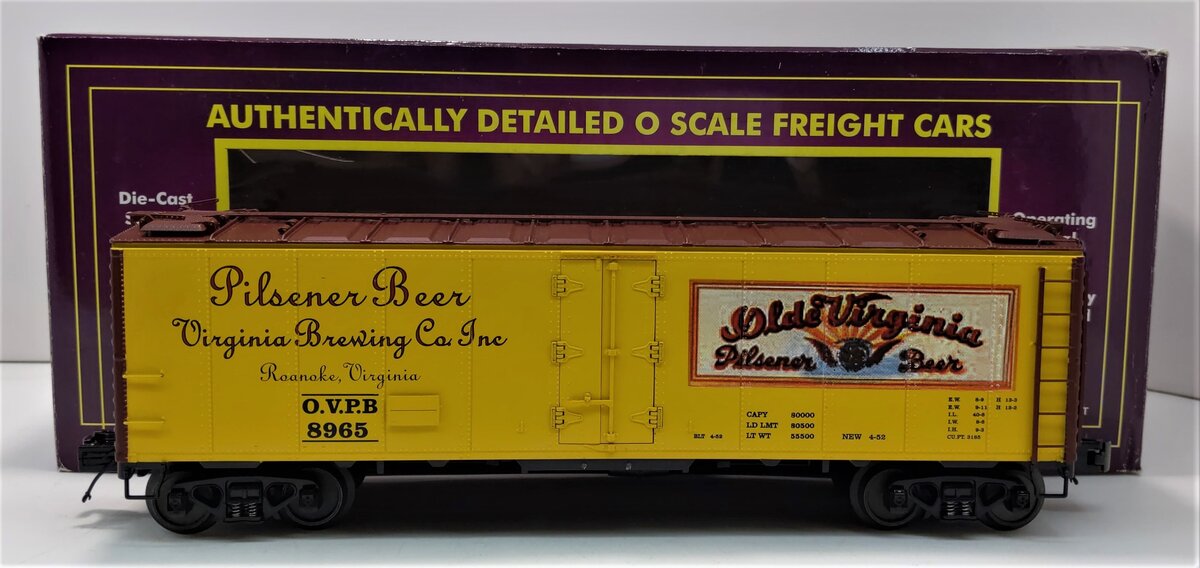 MTH 20-94197 O Olde Virginia Beer Steel-Sided Reefer Car #8965