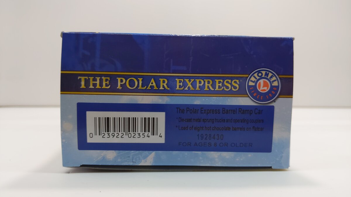 Lionel 1928430 O The Polar Express Barrel Ramp Car