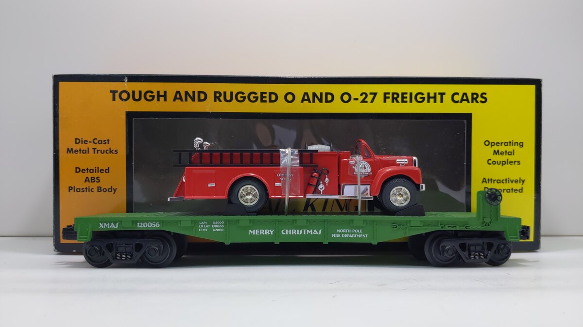 MTH 30-76212 O Gauge Christmas Flat Car with Fire Truck