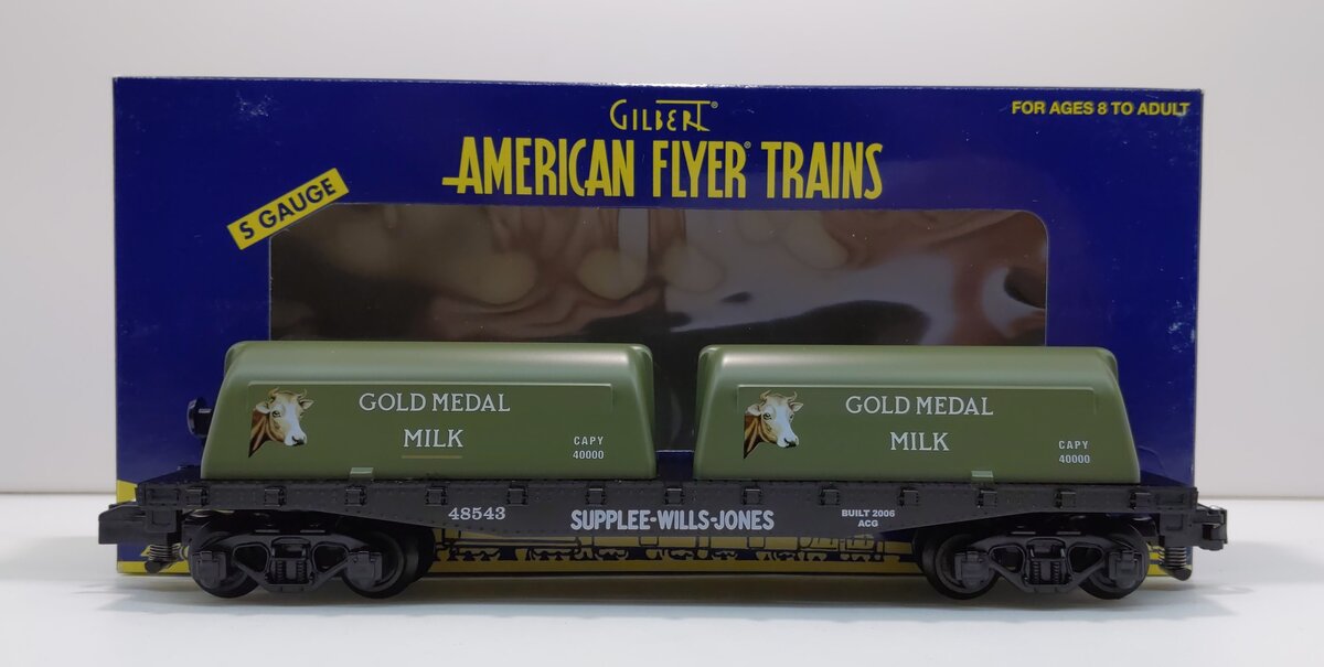 American Flyer 6-48543 S Scale Supplee Flatcar with Milk Containers