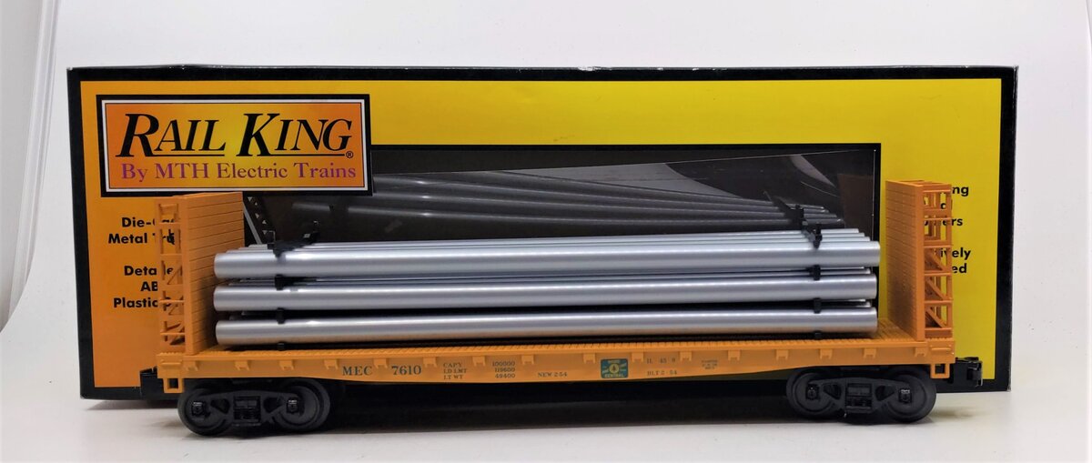 MTH 30-76693 O Maine Central Flat Car with Bulkheads and Pipe Load #7610