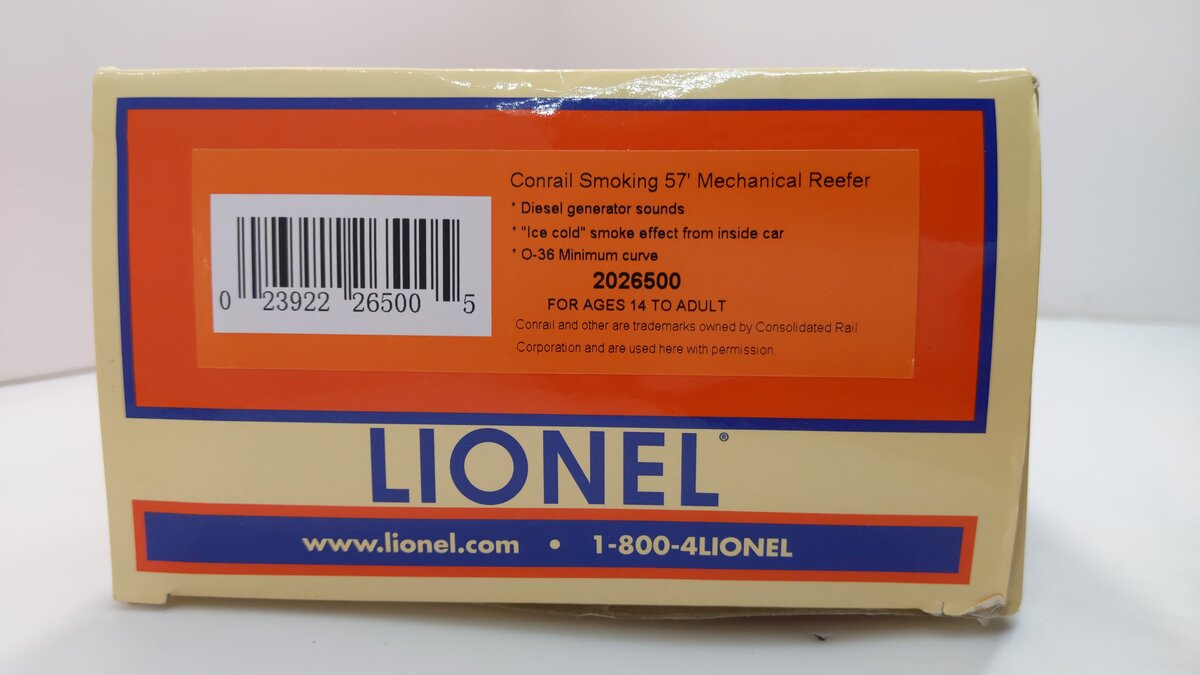 Lionel 2026500 O Conrail Smoking 57' Mechanical Reefer